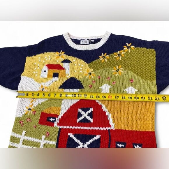 Cottagecore Novelty Vintage Farm Chunky Knit Cotton Blend Sweater - Picture 7 of 8